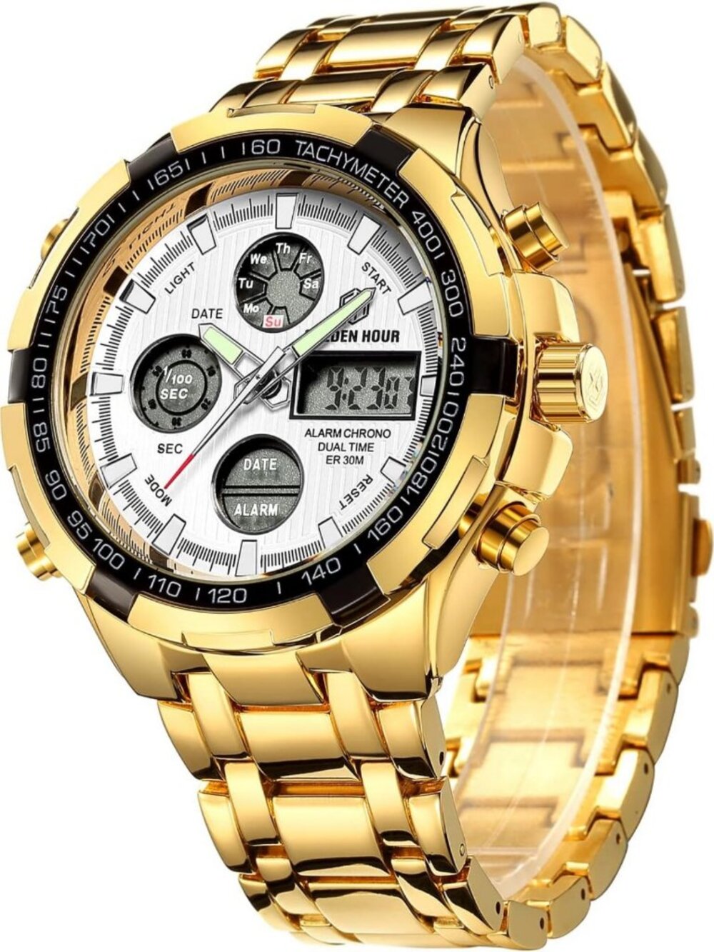 Luxury Stainless Steel Analog Digital Watch for Men - Waterproof Outdoor Sport